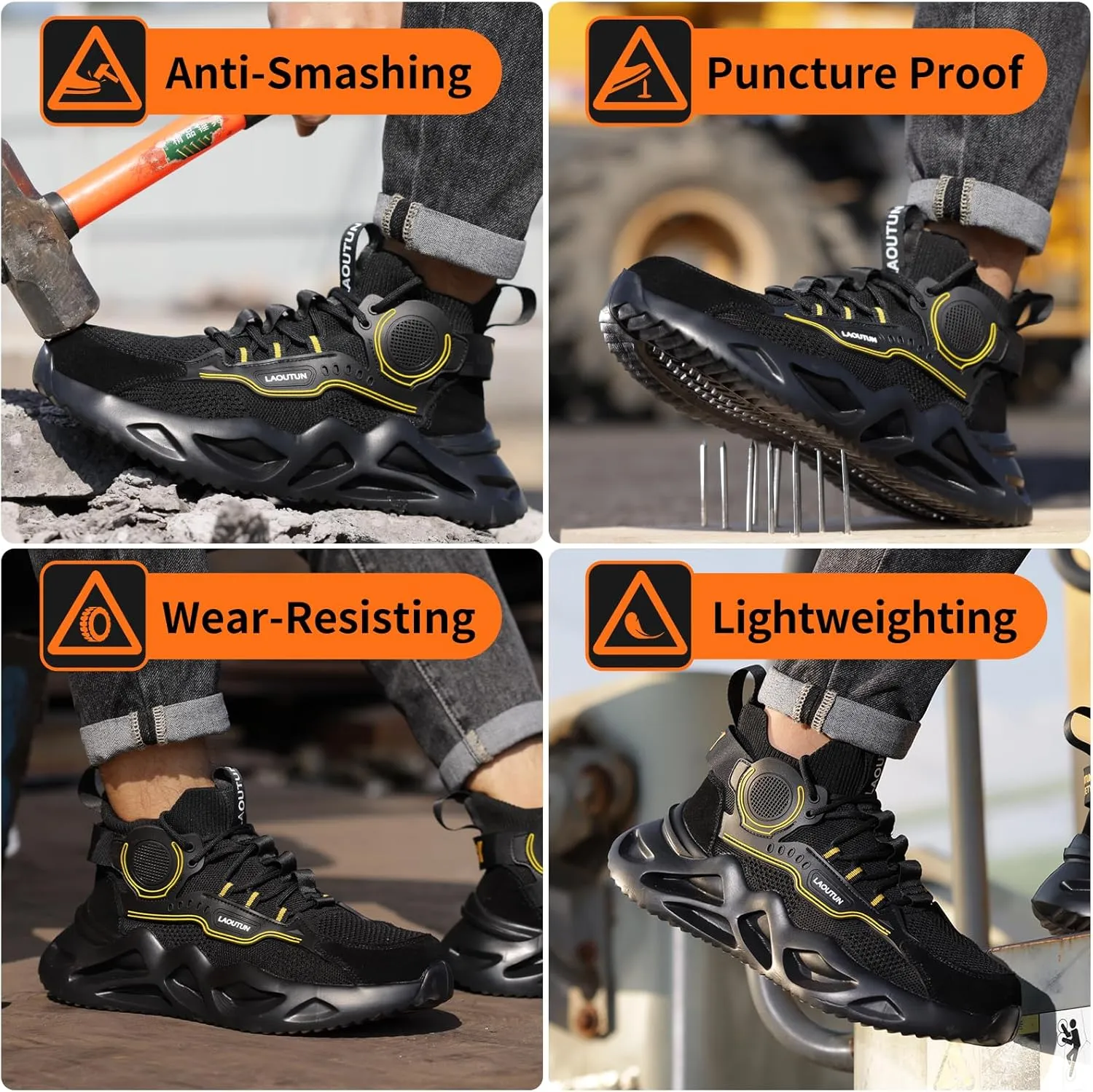 LAoutun Steel Toe Shoes for Men Women Work Shoes Safety Sneakers Shoes Comfortable Lightweight Puncture Proof Slip on Indestructible Work Shoes