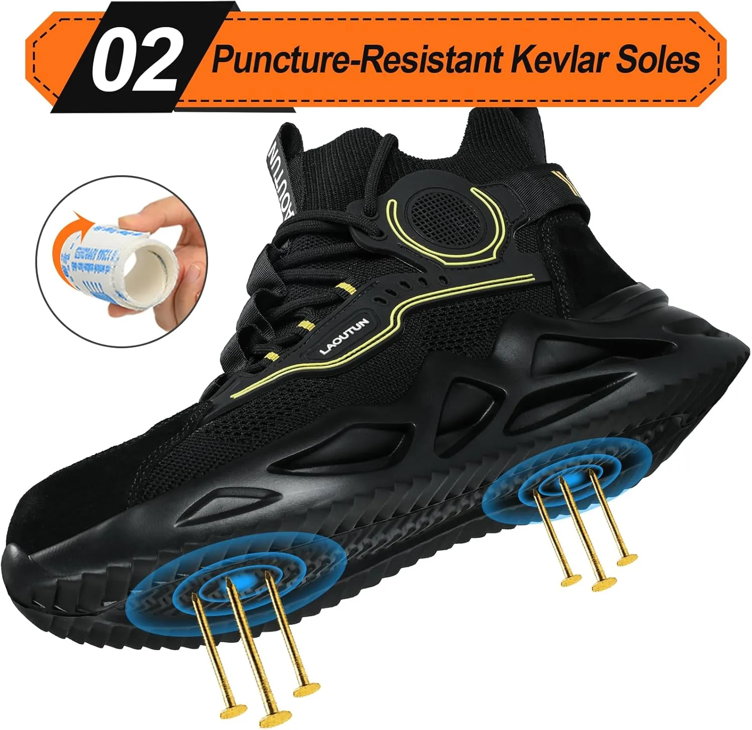 LAoutun Steel Toe Shoes for Men Women Work Shoes Safety Sneakers Shoes Comfortable Lightweight Puncture Proof Slip on Indestructible Work Shoes