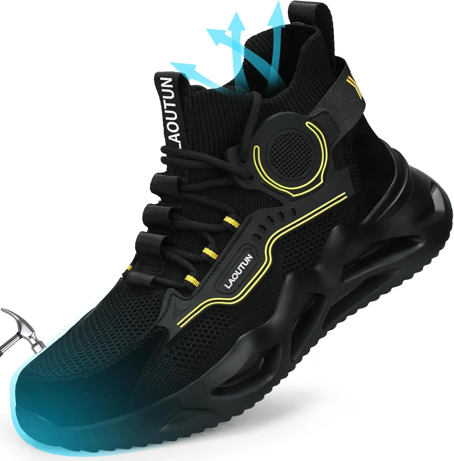 LAoutun Steel Toe Shoes for Men Women Work Shoes Safety Sneakers Shoes Comfortable Lightweight Puncture Proof Slip on Indestructible Work Shoes