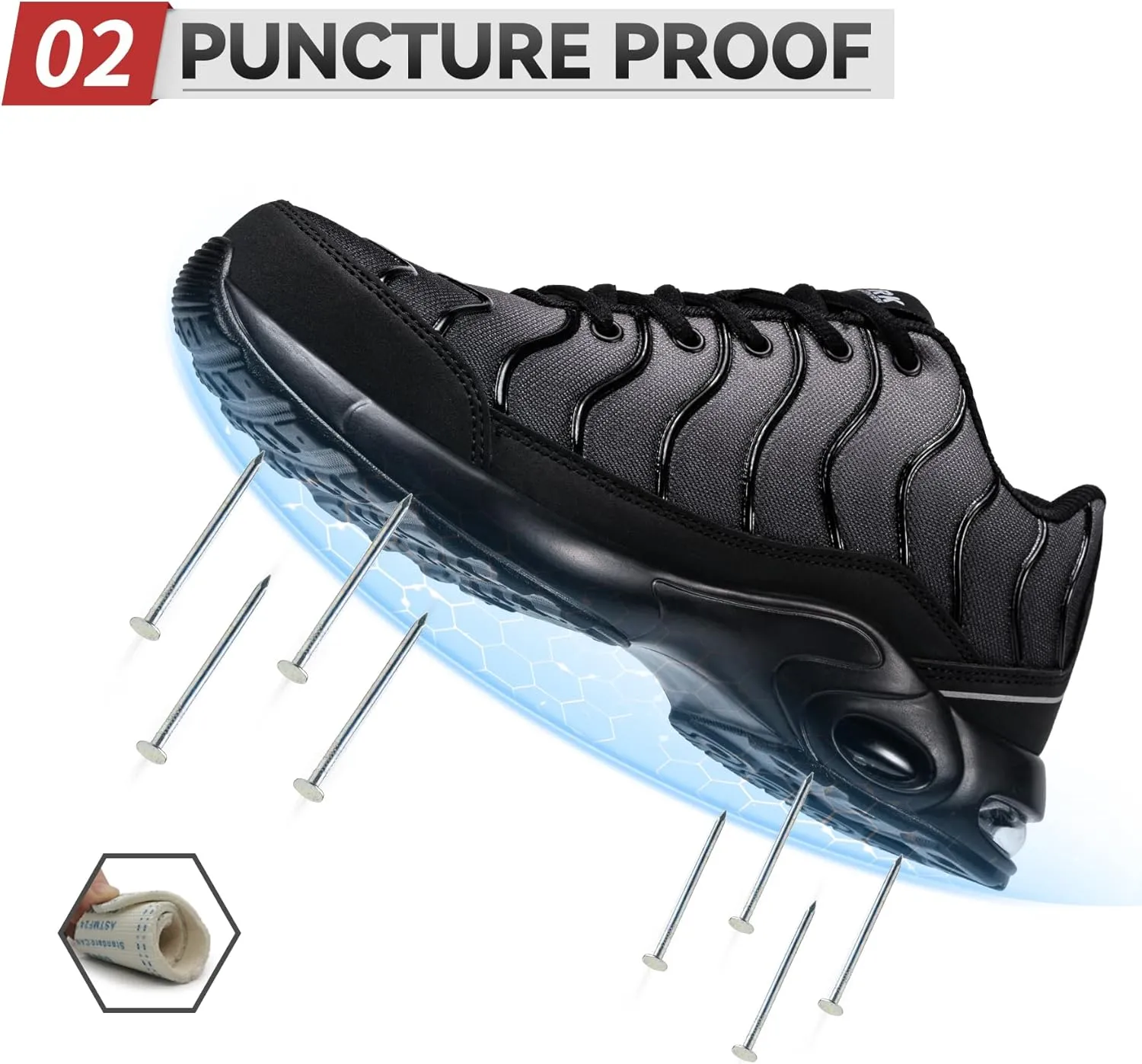 LARNMERN Air Cushion Steel Toe Shoes for Men Wide Women Lightweight Puncture Proof Work Safety Sneakers Breathable Slip Resistant Tennis Shoe