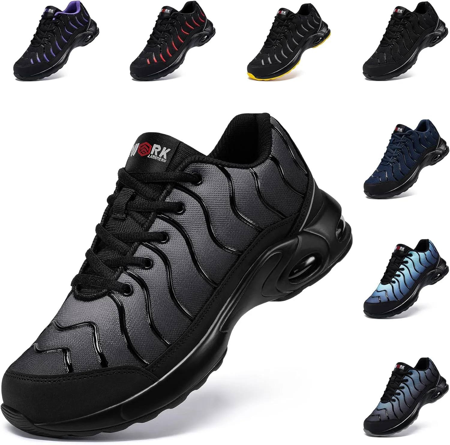 LARNMERN Air Cushion Steel Toe Shoes for Men Wide Women Lightweight Puncture Proof Work Safety Sneakers Breathable Slip Resistant Tennis Shoe
