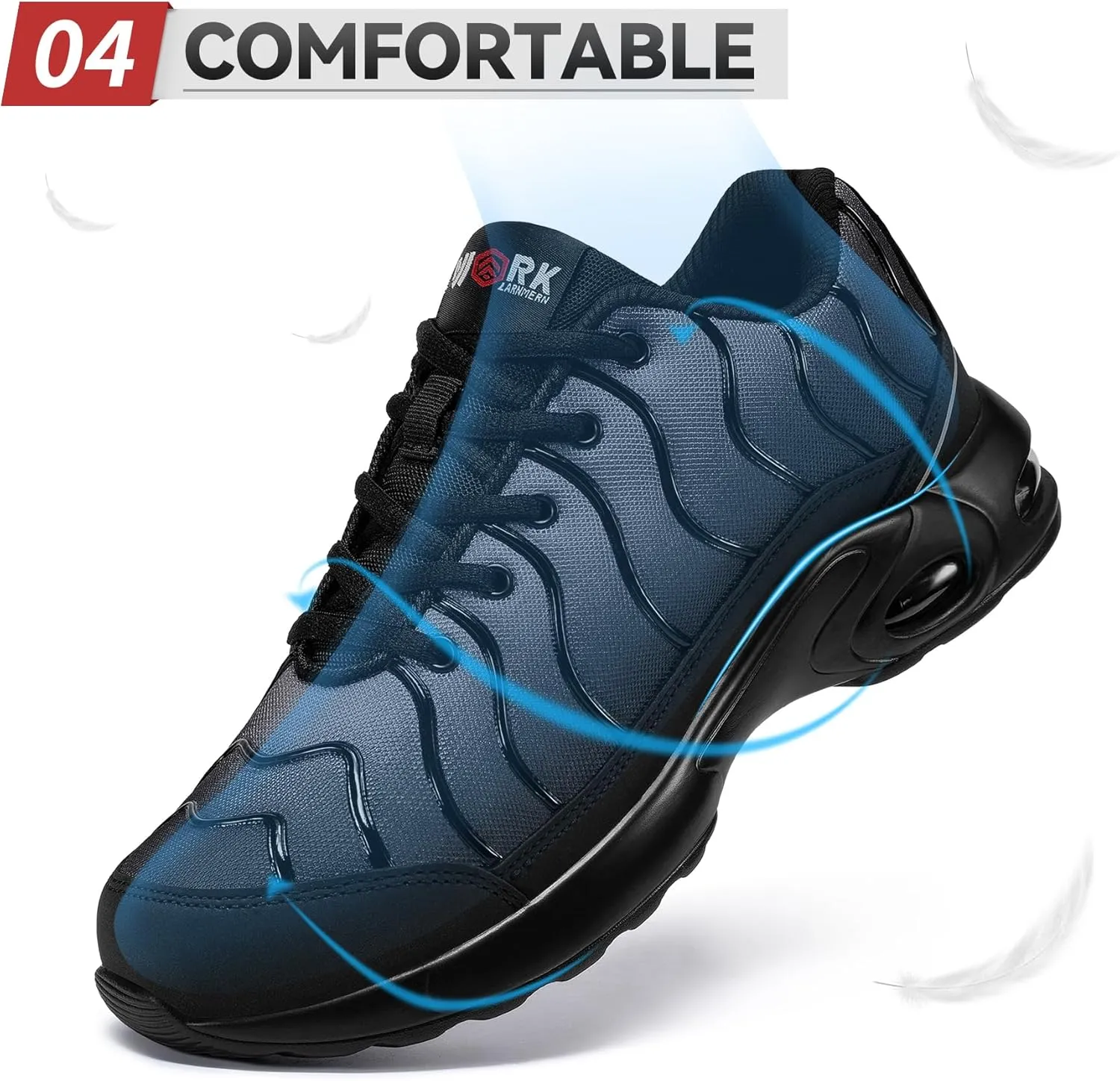 LARNMERN Air Cushion Steel Toe Shoes for Men Wide Women Lightweight Puncture Proof Work Safety Sneakers Breathable Slip Resistant Tennis Shoe