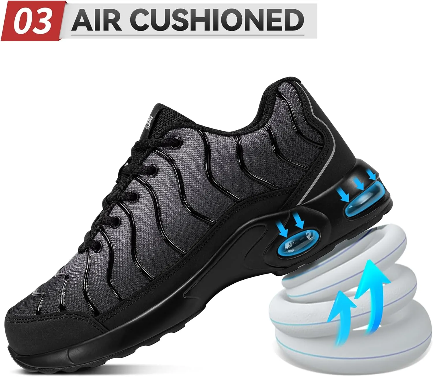LARNMERN Air Cushion Steel Toe Shoes for Men Wide Women Lightweight Puncture Proof Work Safety Sneakers Breathable Slip Resistant Tennis Shoe