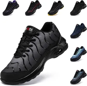 LARNMERN Air Cushion Steel Toe Shoes for Men Wide Women Lightweight Puncture Proof Work Safety Sneakers Breathable Slip Resistant Tennis Shoe
