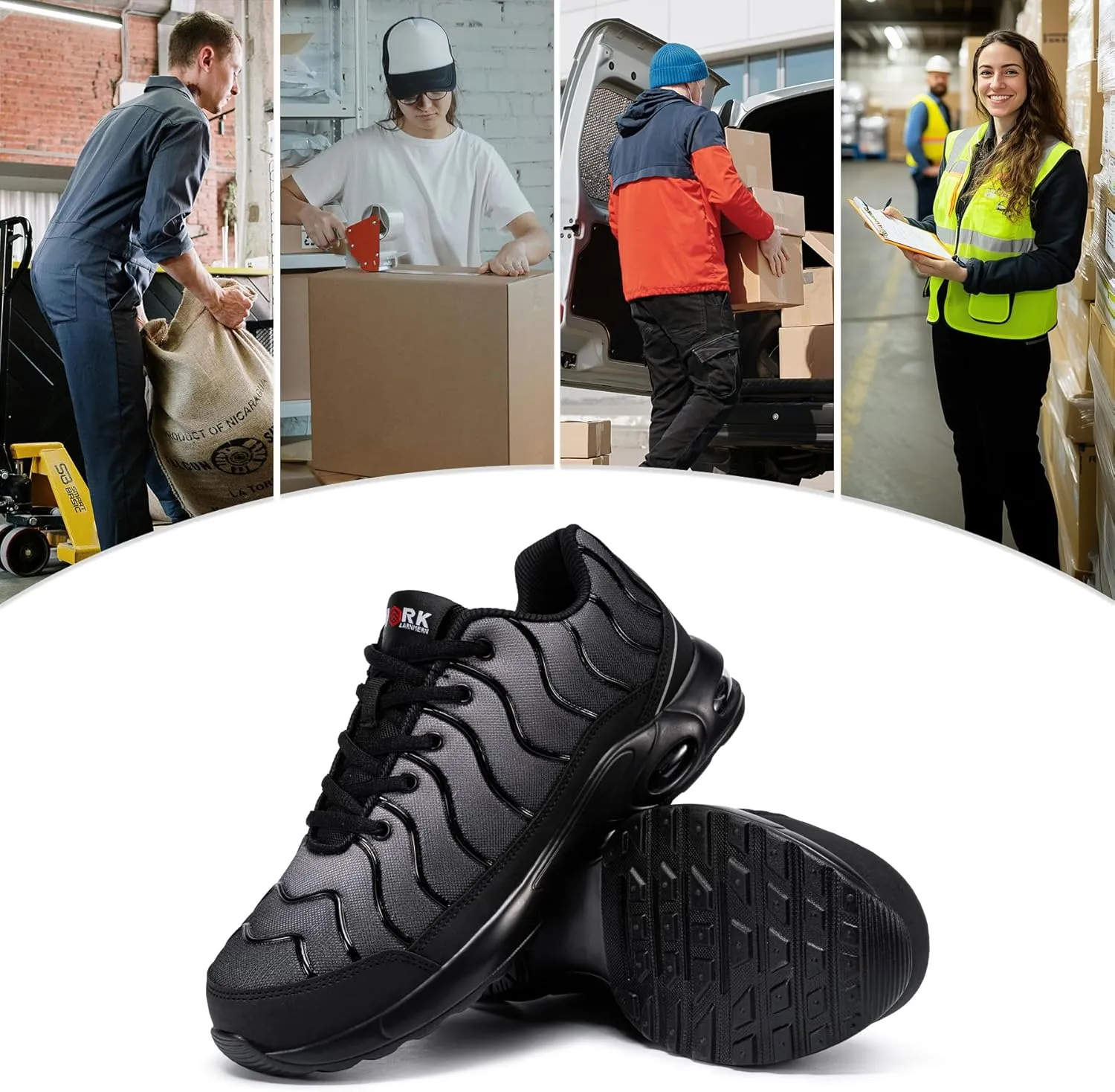 LARNMERN Air Cushion Steel Toe Shoes for Men Wide Women Lightweight Puncture Proof Work Safety Sneakers Breathable Slip Resistant Tennis Shoe