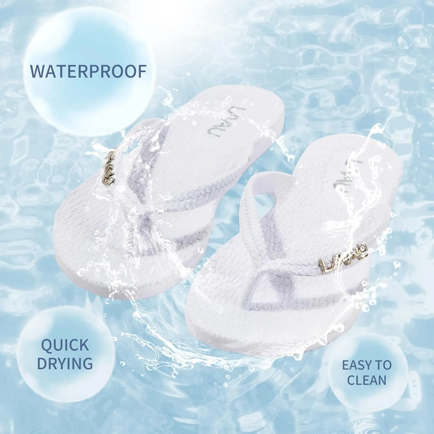LAVAU Women Waterproof Flip Flops, Shower & Water No-Slip Sandals for Pool and Beach