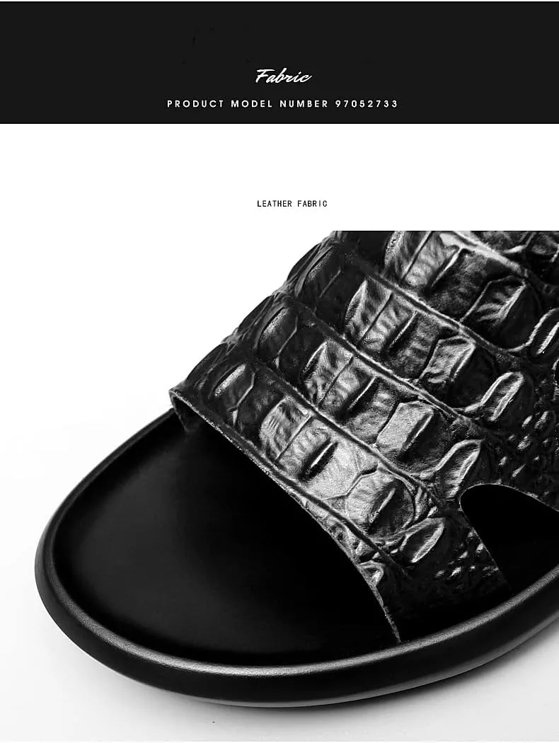 Leather Sandals Men Cowhide Slippers Anti-skid Beach Shoes Black Sandals Sneakers