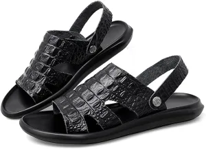 Leather Sandals Men Cowhide Slippers Anti-skid Beach Shoes Black Sandals Sneakers