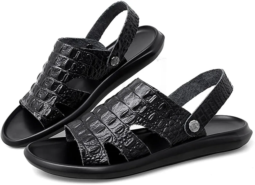 Leather Sandals Men Cowhide Slippers Anti-skid Beach Shoes Black Sandals Sneakers