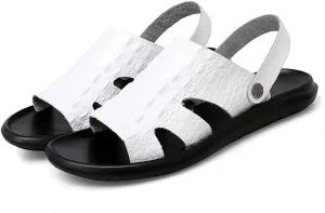 Leather Sandals Men Cowhide Slippers Anti-skid Beach Shoes White Sandals Sneakers