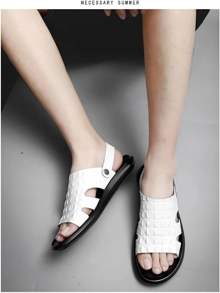 Leather Sandals Men Cowhide Slippers Anti-skid Beach Shoes White Sandals Sneakers