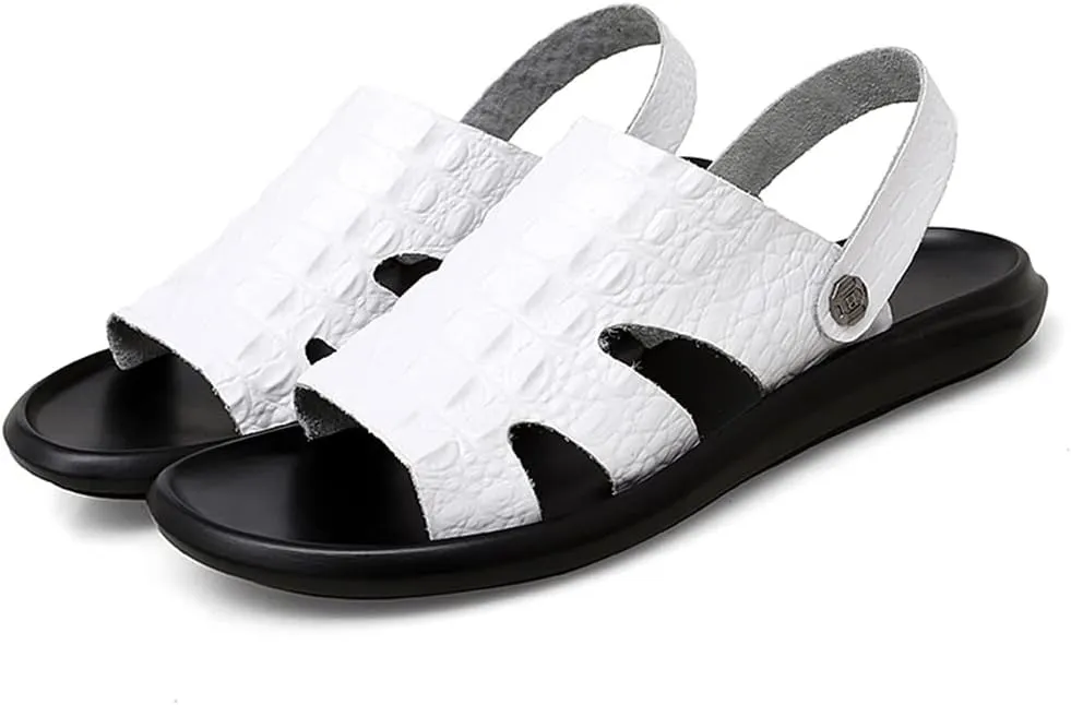 Leather Sandals Men Cowhide Slippers Anti-skid Beach Shoes White Sandals Sneakers