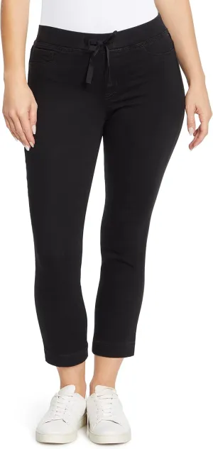 l.e.i Women's Dorm Pull on Tie Detail Knit Denim Crop Standard