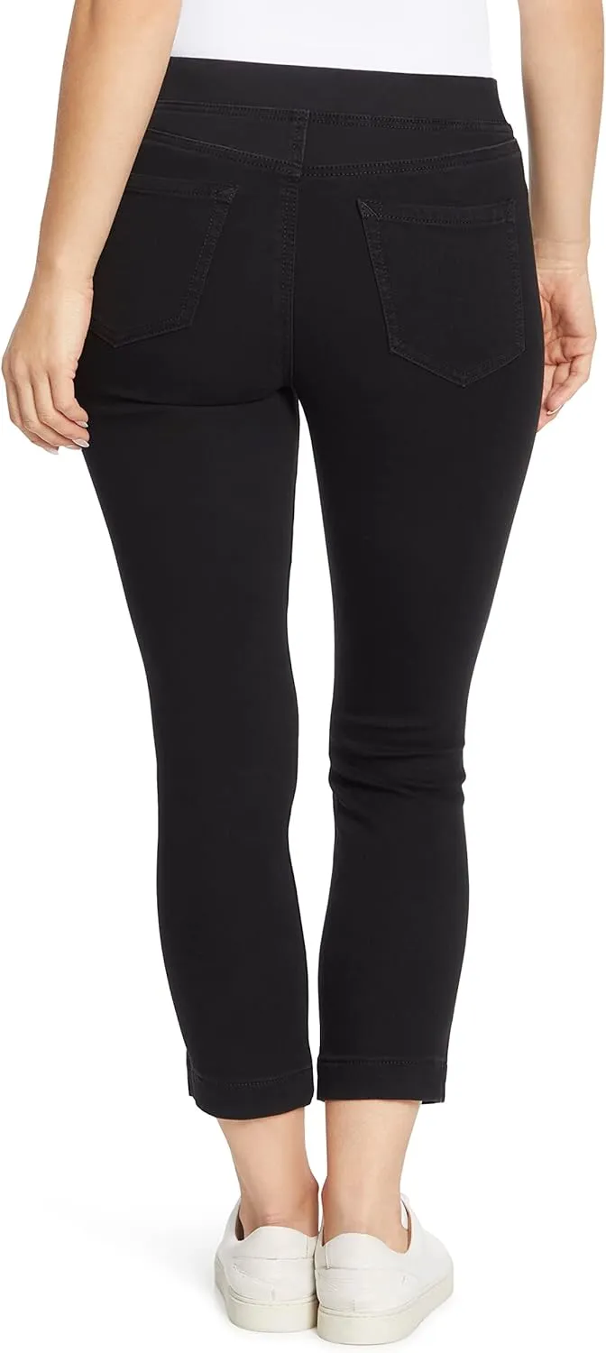 l.e.i Women's Dorm Pull on Tie Detail Knit Denim Crop Standard