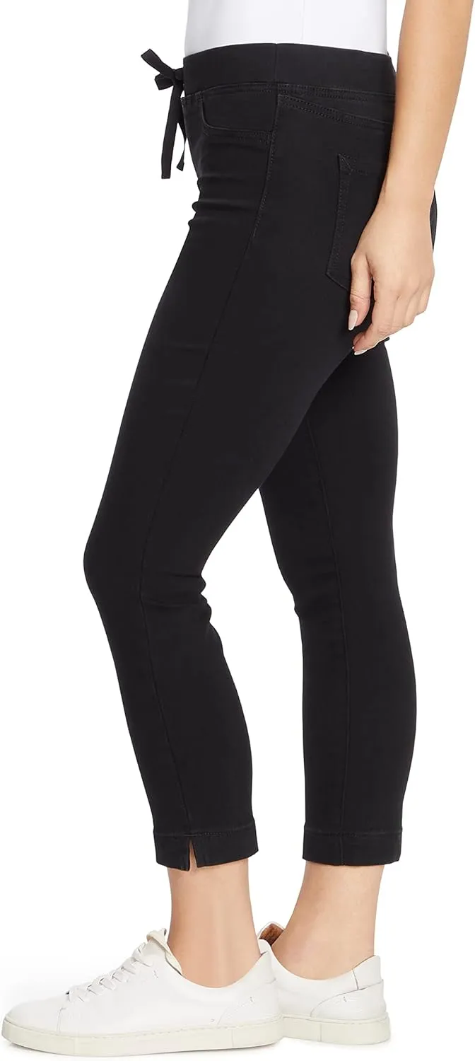 l.e.i Women's Dorm Pull on Tie Detail Knit Denim Crop Standard