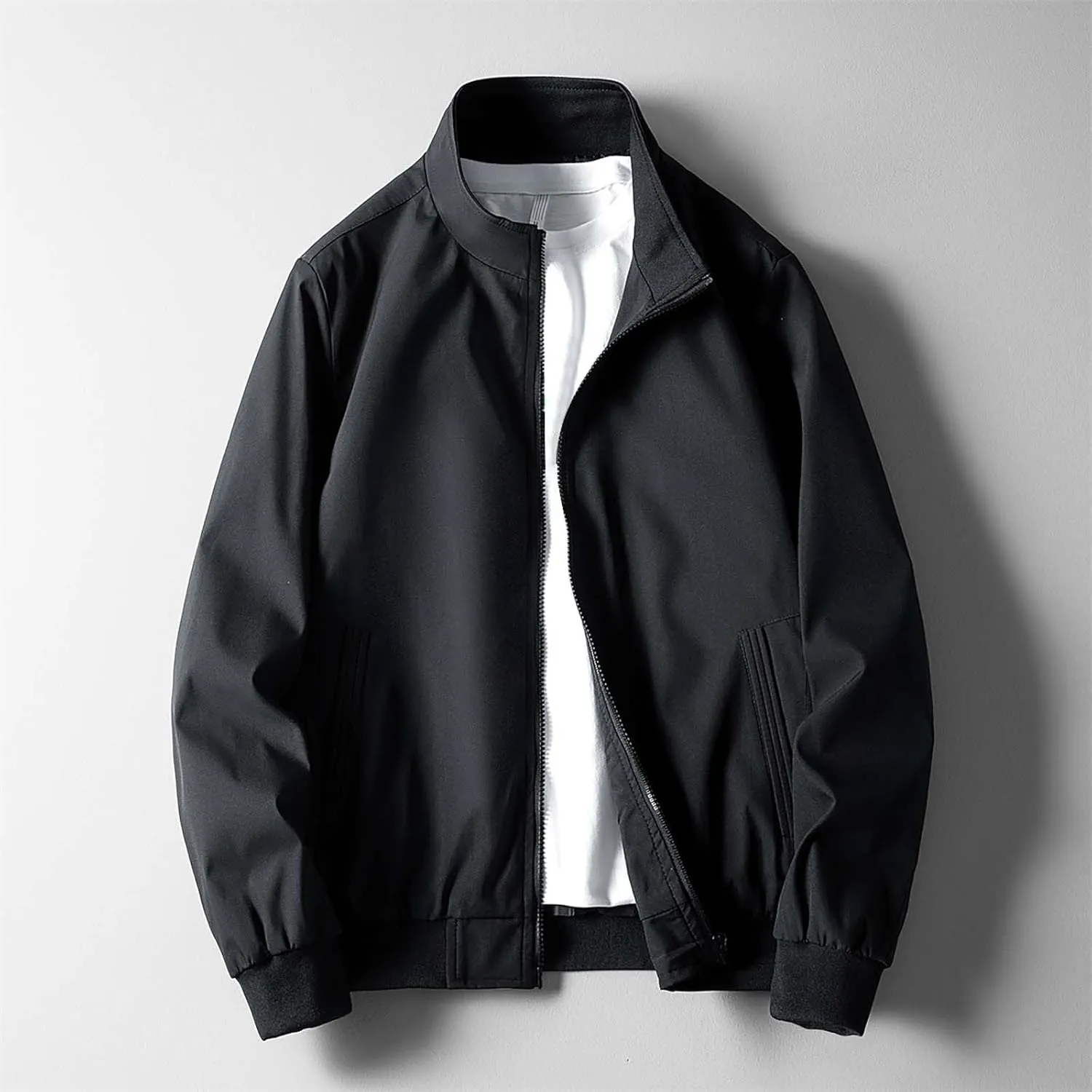Lightweight Bomber Jackets for Men Full Zip Varsity Letterman Jackets Fall Winter Casual Fit Warm Coats with Pockets