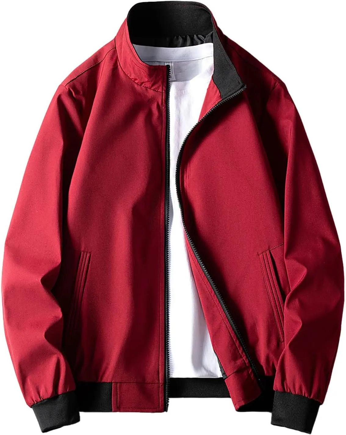 Lightweight Bomber Jackets for Men Full Zip Varsity Letterman Jackets Fall Winter Casual Fit Warm Coats with Pockets