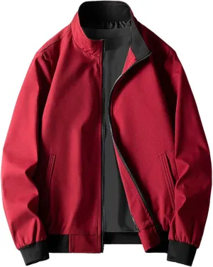 Lightweight Bomber Jackets for Men Full Zip Varsity Letterman Jackets Fall Winter Casual Fit Warm Coats with Pockets