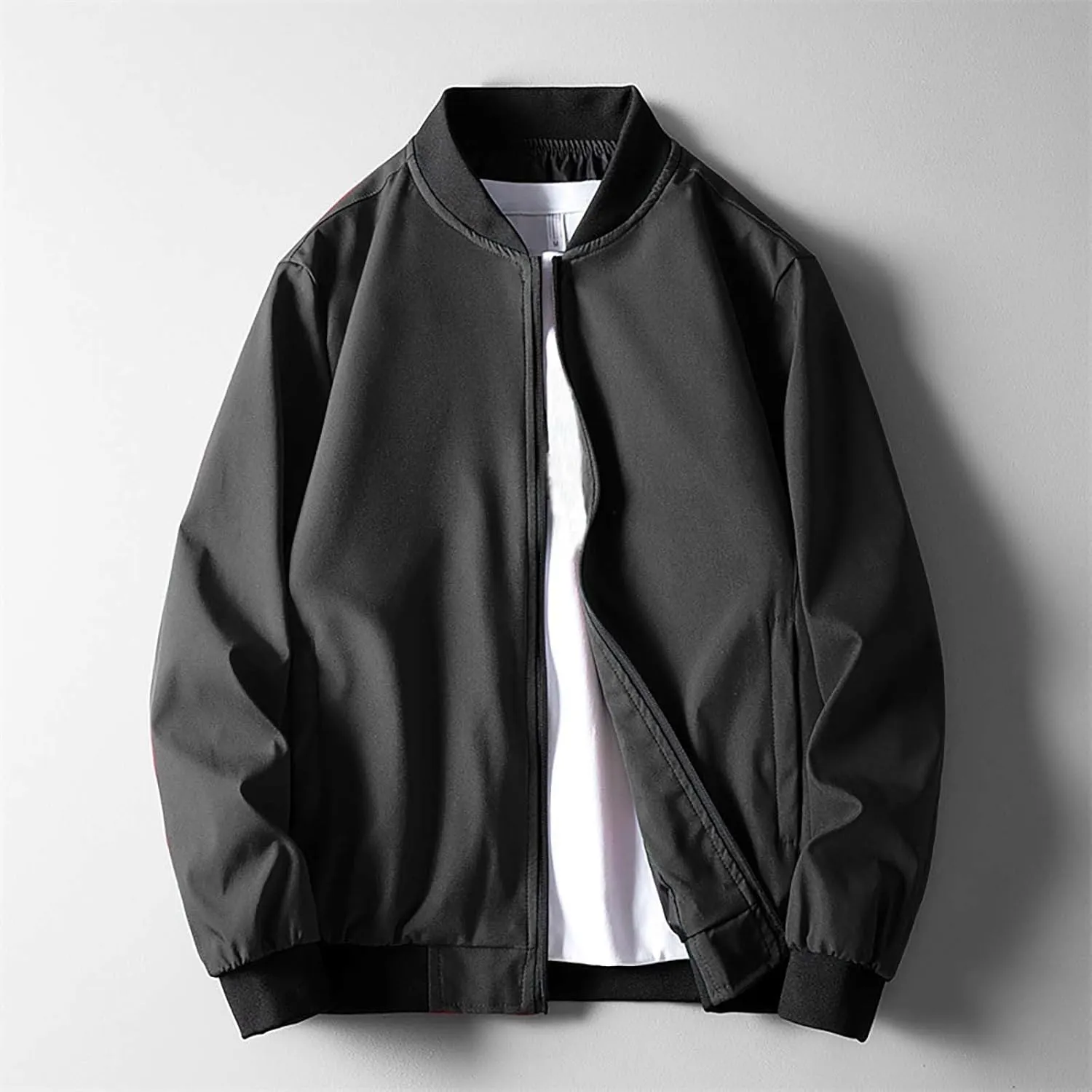 Lightweight Bomber Jackets for Men Full Zip Varsity Letterman Jackets Fall Winter Casual Fit Warm Coats with Pockets