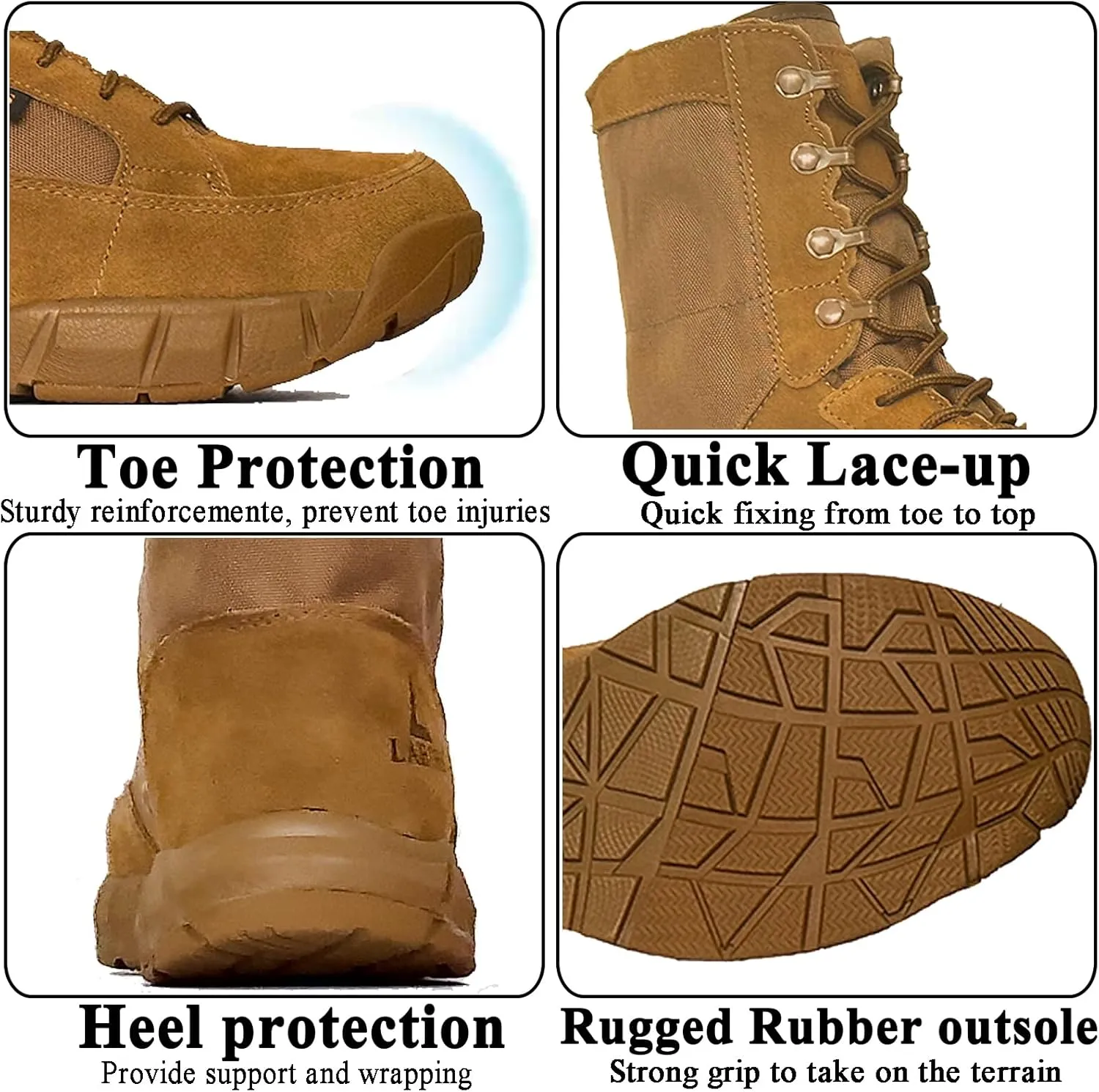 Lightweight Mens Tactical Shoes Combat Boots Coyote Brown Boots Military Training Lace Up Outdoor Hiking Breathable Army Shoe Side Zipper