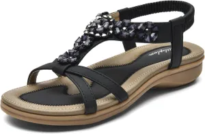 Littleplum Sandals Women Flat Dressy Sandal Summer Comfortable Slip-on Casual Beach Shoes Dress Bohemian Ankle Elastic Flats Sandals
