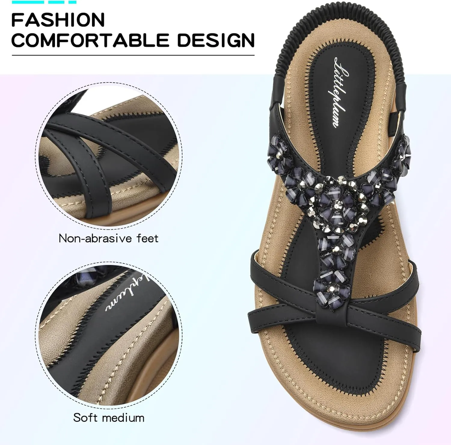 Littleplum Sandals Women Flat Dressy Sandal Summer Comfortable Slip-on Casual Beach Shoes Dress Bohemian Ankle Elastic Flats Sandals