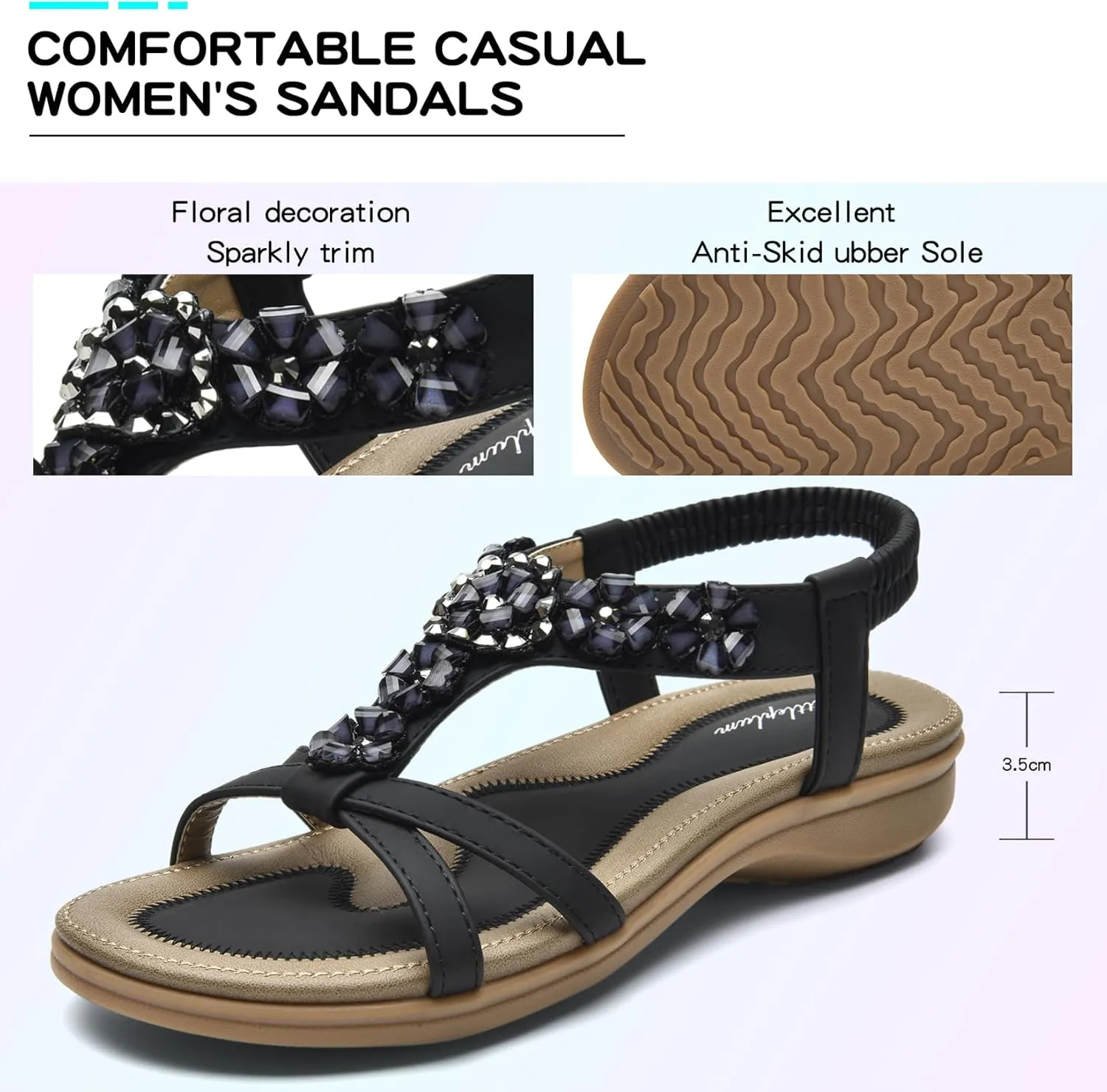 Littleplum Sandals Women Flat Dressy Sandal Summer Comfortable Slip-on Casual Beach Shoes Dress Bohemian Ankle Elastic Flats Sandals