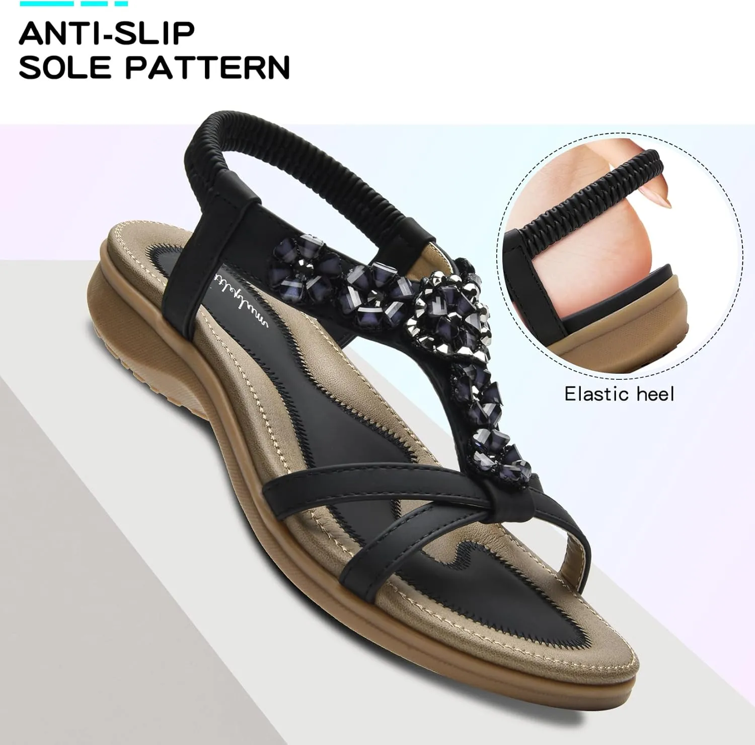 Littleplum Sandals Women Flat Dressy Sandal Summer Comfortable Slip-on Casual Beach Shoes Dress Bohemian Ankle Elastic Flats Sandals