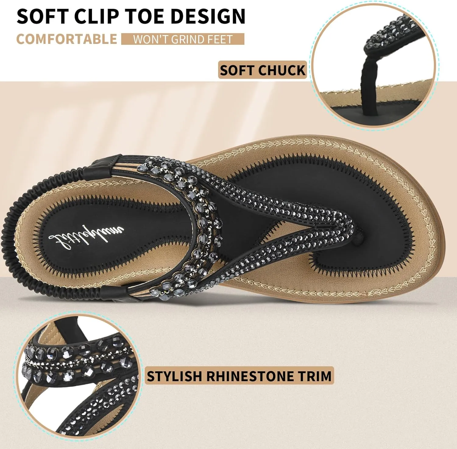 Littleplum Womens Sandals Arch Support Slingback Rhinestone Dressy Sandals Comfort Summer Shoes Ankle Strap Elastic Flats for Beach Walking