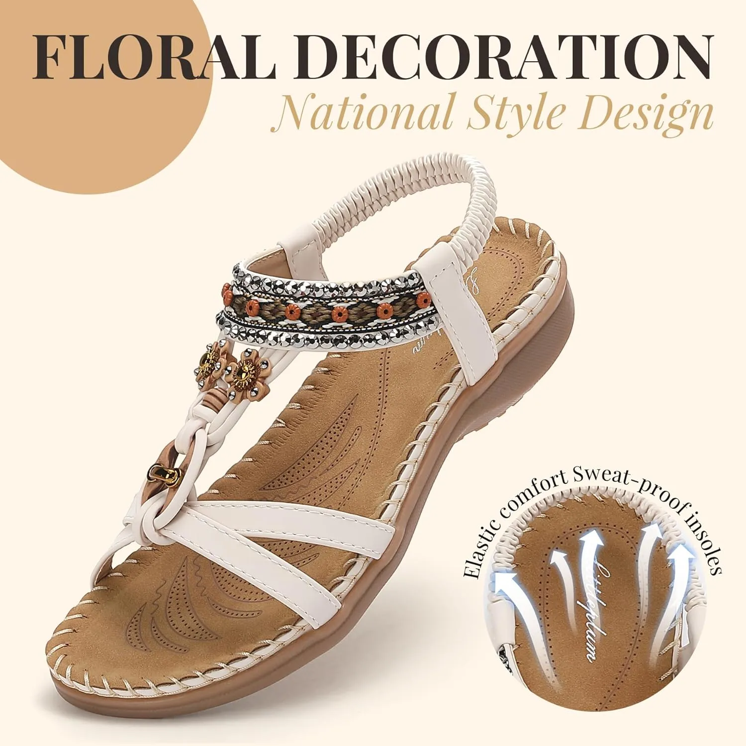 Littleplum Womens Sandals Arch Support Summer Beach Sandals Comfort Walking Shoes Bohemian Flip Flops Sandals for Women