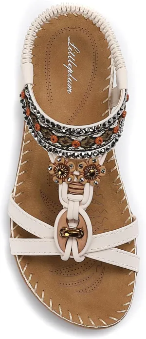 Littleplum Womens Sandals Arch Support Summer Beach Sandals Comfort Walking Shoes Bohemian Flip Flops Sandals for Women