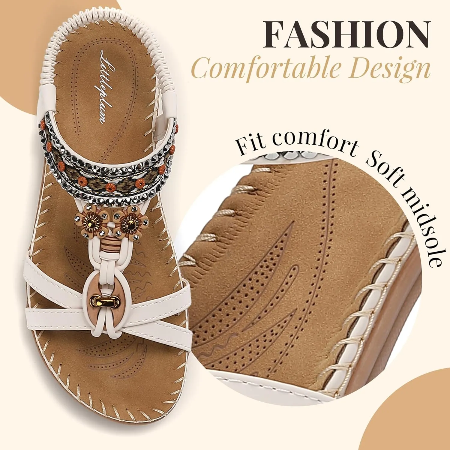 Littleplum Womens Sandals Arch Support Summer Beach Sandals Comfort Walking Shoes Bohemian Flip Flops Sandals for Women