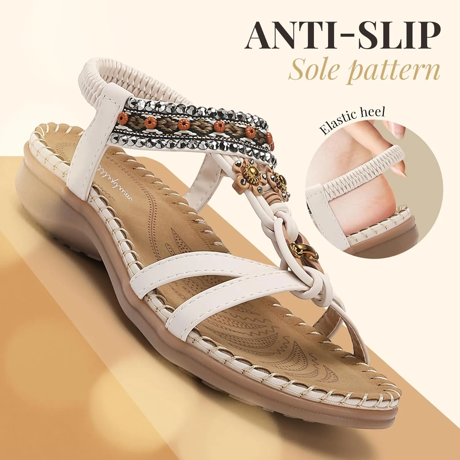 Littleplum Womens Sandals Arch Support Summer Beach Sandals Comfort Walking Shoes Bohemian Flip Flops Sandals for Women