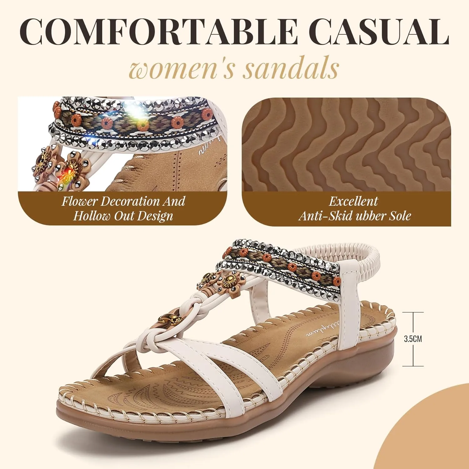 Littleplum Womens Sandals Arch Support Summer Beach Sandals Comfort Walking Shoes Bohemian Flip Flops Sandals for Women