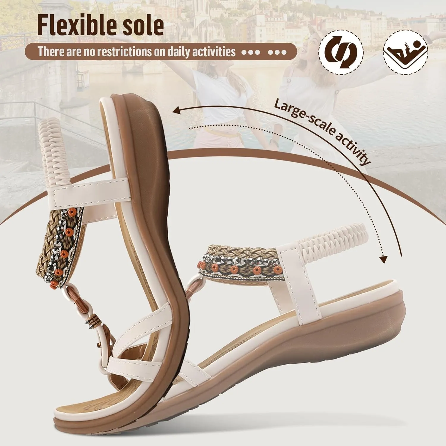 Littleplum Womens Sandals Comfort Arch Support Sandals Summer Walking Shoes Casual Ankle Elastic Flip Flops Sandals