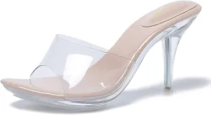 LIURUIJIA Clear Heels For Women Sexy Slip On Open Toe High Heeled Dressy Sandals Comfortable Strappy Mules
