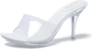 LIURUIJIA Clear Heels For Women Sexy Slip On Open Toe High Heeled Dressy Sandals Comfortable Strappy Mules
