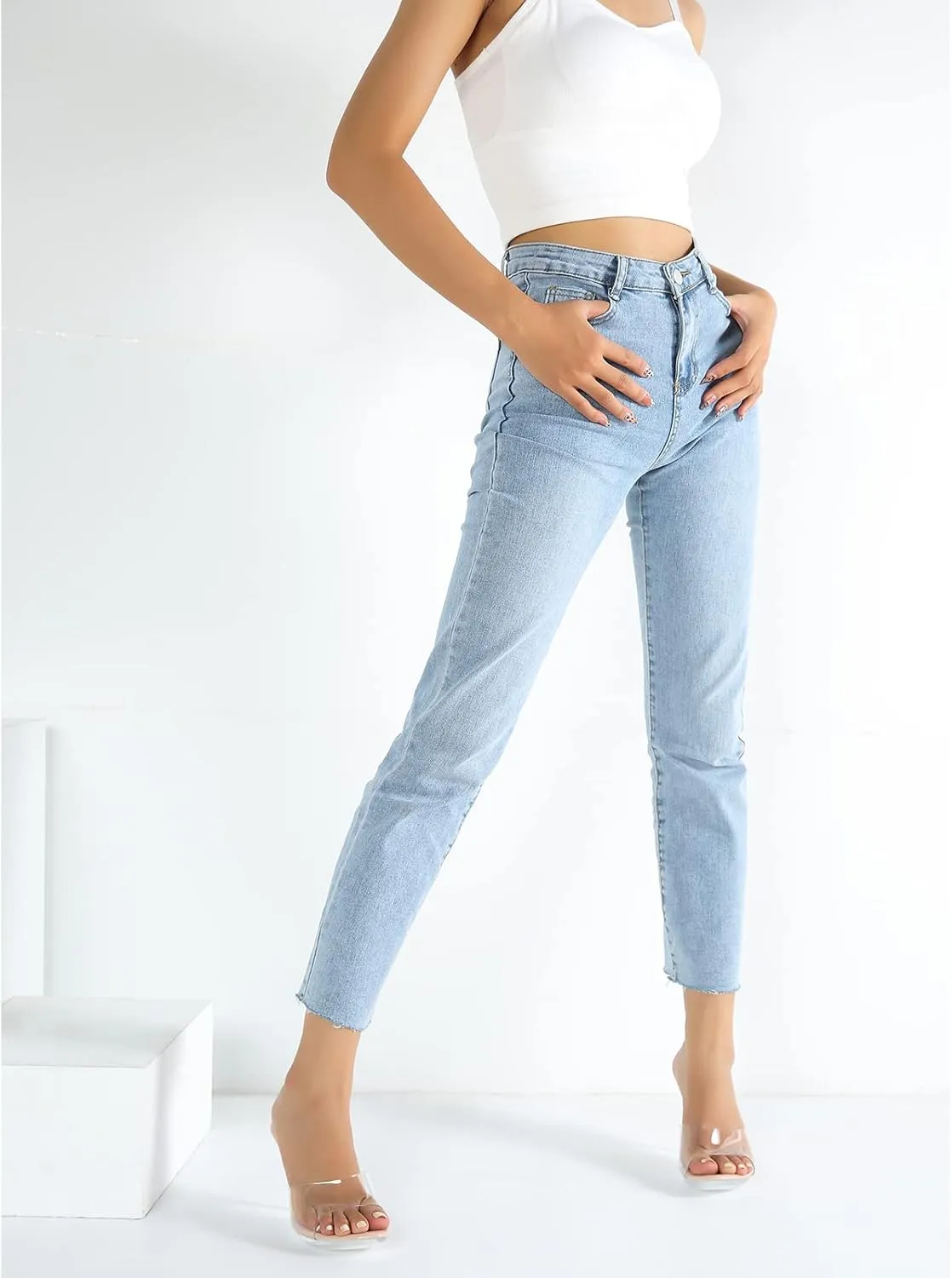 LIURUIJIA Clear Heels For Women Sexy Slip On Open Toe High Heeled Dressy Sandals Comfortable Strappy Mules