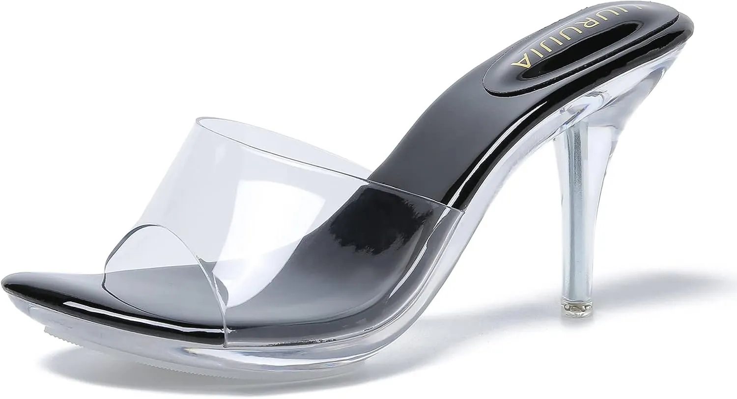 LIURUIJIA Clear Heels For Women Sexy Slip On Open Toe High Heeled Dressy Sandals Comfortable Strappy Mules