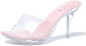 LIURUIJIA Clear Heels For Women Sexy Slip On Open Toe High Heeled Dressy Sandals Comfortable Strappy Mules