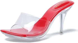 LIURUIJIA Clear Heels For Women Sexy Slip On Open Toe High Heeled Dressy Sandals Comfortable Strappy Mules