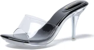 LIURUIJIA Clear Heels For Women Sexy Slip On Open Toe High Heeled Dressy Sandals Comfortable Strappy Mules