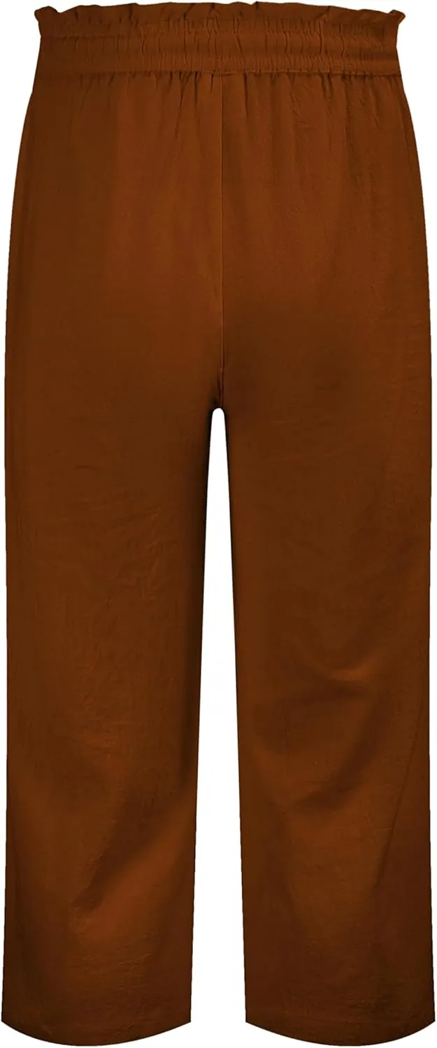 LNX Womens Linen Pants High Waisted Wide Leg Drawstring Casual Loose Trousers with Pockets