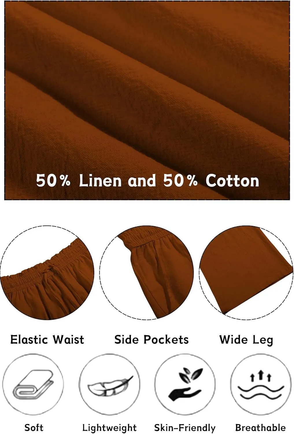 LNX Womens Linen Pants High Waisted Wide Leg Drawstring Casual Loose Trousers with Pockets