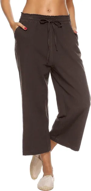 LNX Womens Linen Pants High Waisted Wide Leg Drawstring Casual Loose Trousers with Pockets