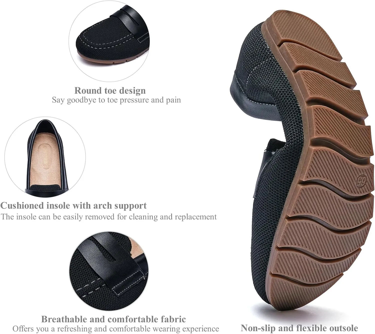Loafers for Women Comfortable Dressy Casual Work Flats Lightweight & Breathable Slip On Walking Shoes Knit