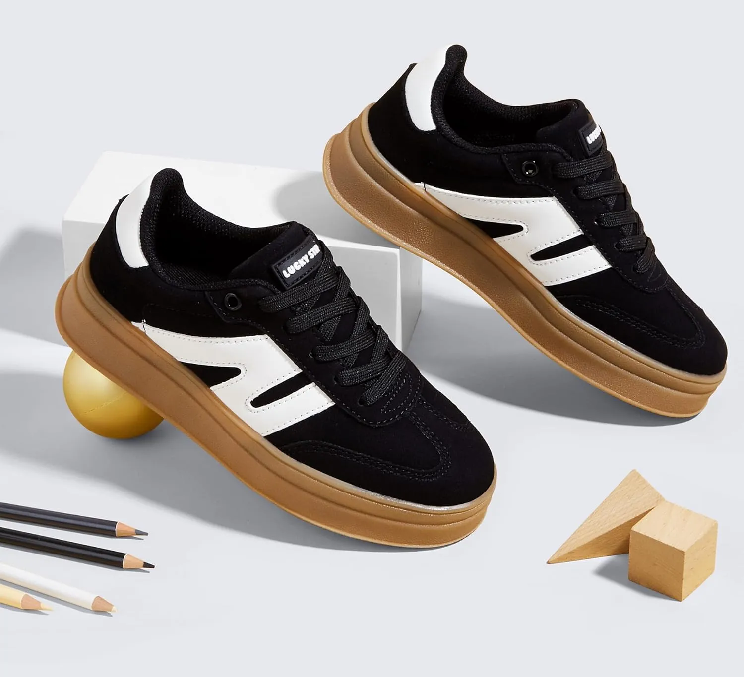 LUCKY STEP Boys Girls Platform Sneakers Fashion Casual Non Slip Walking Shoes Classic Retro Tennis Sneaker for Big Kids
