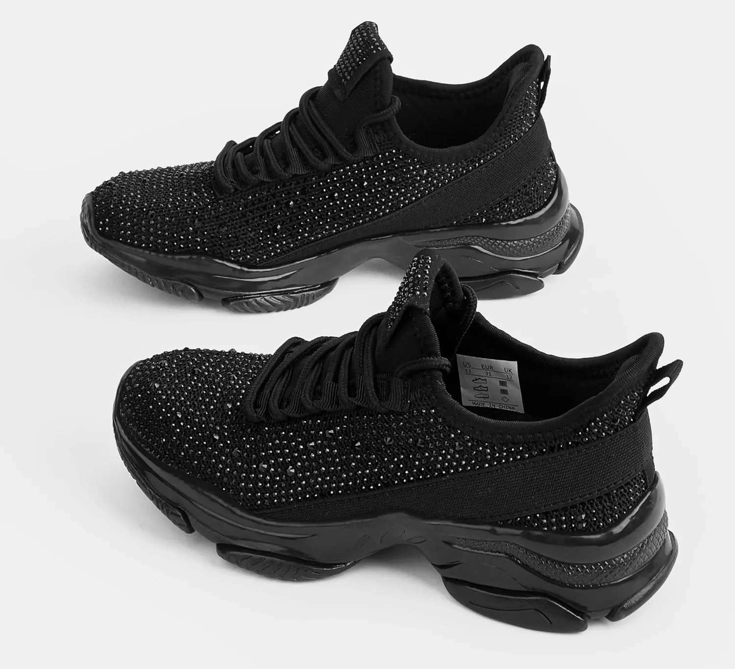 LUCKY STEP Girls Rhinestone Slip On Sneakers Kids Sparkly Lightweight Tennis School Knit Jelly Sole Glitter Walking Shoes Toddler