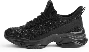 LUCKY STEP Girls Rhinestone Slip On Sneakers Kids Sparkly Lightweight Tennis School Knit Jelly Sole Glitter Walking Shoes Toddler