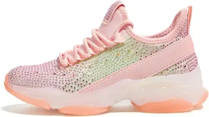 LUCKY STEP Girls Rhinestone Slip On Sneakers Kids Sparkly Lightweight Tennis School Knit Jelly Sole Glitter Walking Shoes Toddler